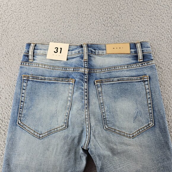 mnml Jeans Mens 31 Blue X203 Stretch Denim Distressed Ripped Slim Fit - Picture 14 of 16